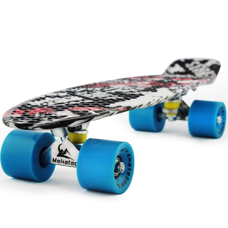 Meketec Skateboards Kids Mini Cruiser Retro Boy Girl Skateboard for Kids Youth Beginners Children Toddler Teenagers Adults Dog 22 inch (Graffiti) - Image 1